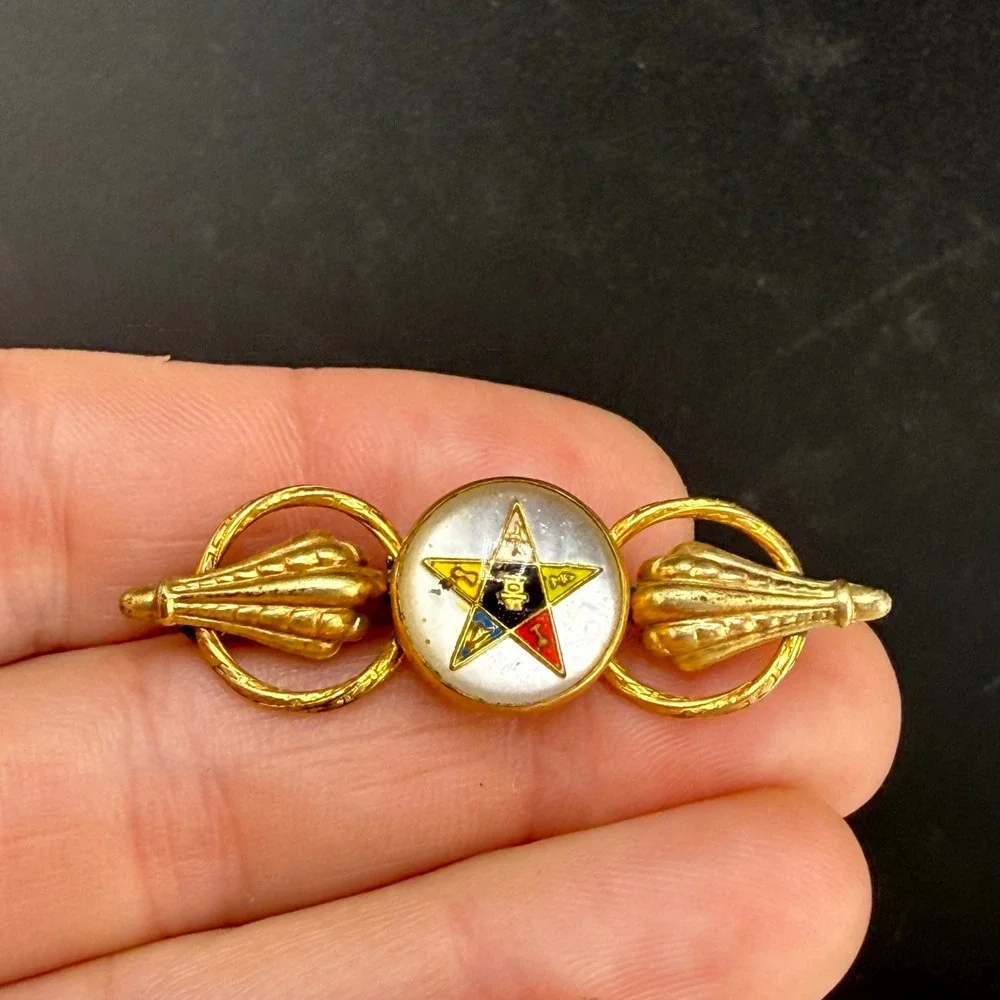 Vintage AMCO Order of the Eastern Star Brooch Gold Filled Enamel MOP READ